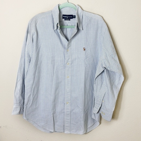 Ralph Lauren Classic Fit Stripe White Blue Botton Down Shirt size 16 1/2 (32-33) - Picture 1 of 8